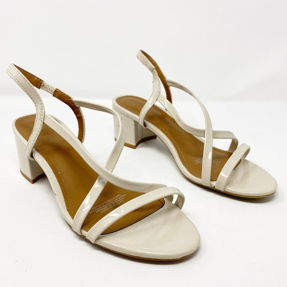 H&M Shoes - H&M Nude Patent Faux Leather Strappy Low Block Heel Round Toe Heels Tan 39 8